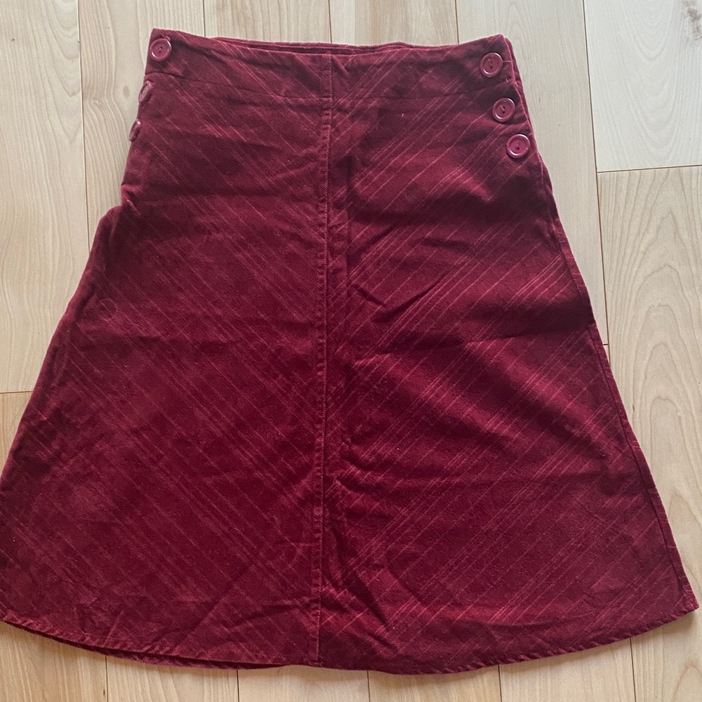 Vintage Burgundy A-Line Skirt with Button Accents